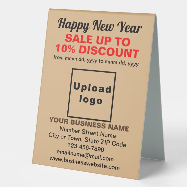 Business New Year Sale on Light Brown Table Sign (Front)