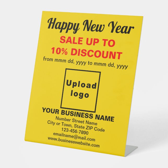 Business New Year Sale on Yellow Pedestal Sign (Front)