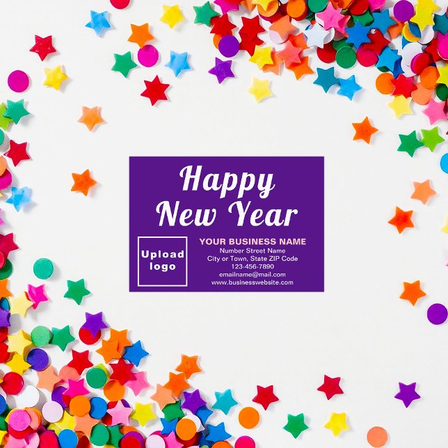 Business New Year Small Purple Flat Card (Business brand with New Year greeting on small purple flat card)