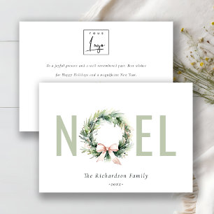 Business Noel Christmas Wreath Corporate Logo Holiday Card