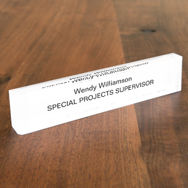 Business Office Black Text White Desk Nameplate (Side)