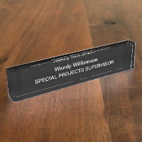 Business Office White Text Black Desk Nameplate