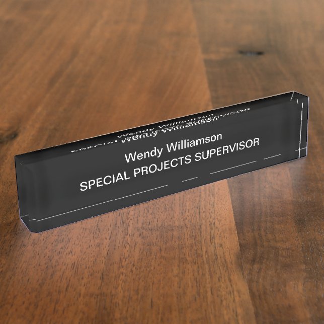 Business Office White Text Black Desk Nameplate (Side)