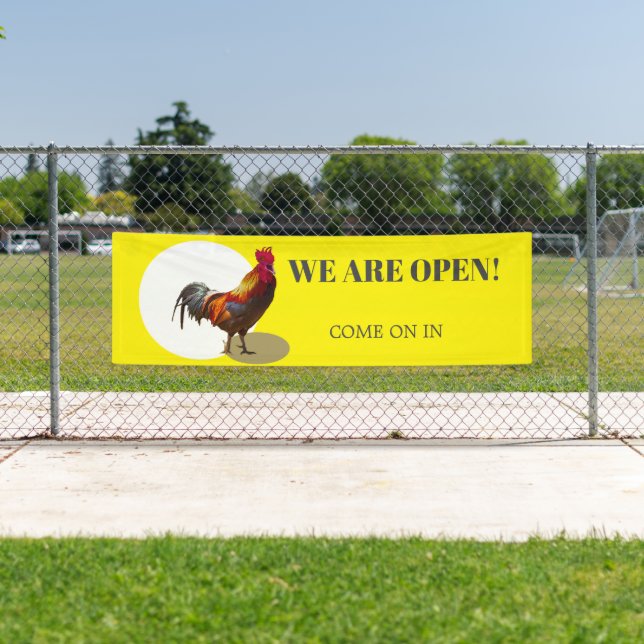 Business Open Fun Chicken Rooster Banner (Insitu)