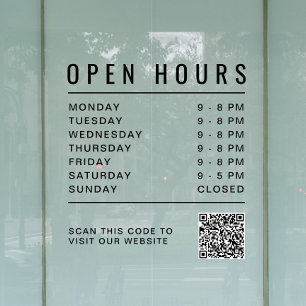 Business Open Hours QR Code Window Cling