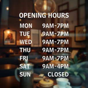 Business Opening Hours Custom Window Cling