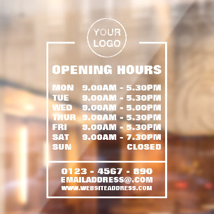 Business Opening Hours, Information and Logo Window Cling