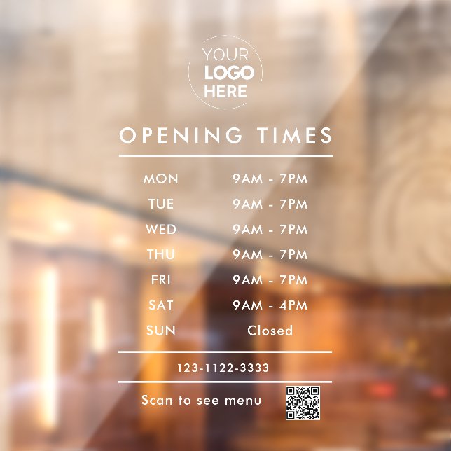 Business opening hours logo and qr code window cling (Sheet 2)
