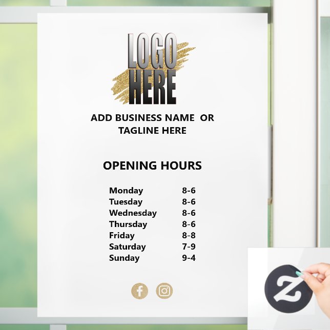 Business Opening Hours  Logo on White Window Cling (Home)