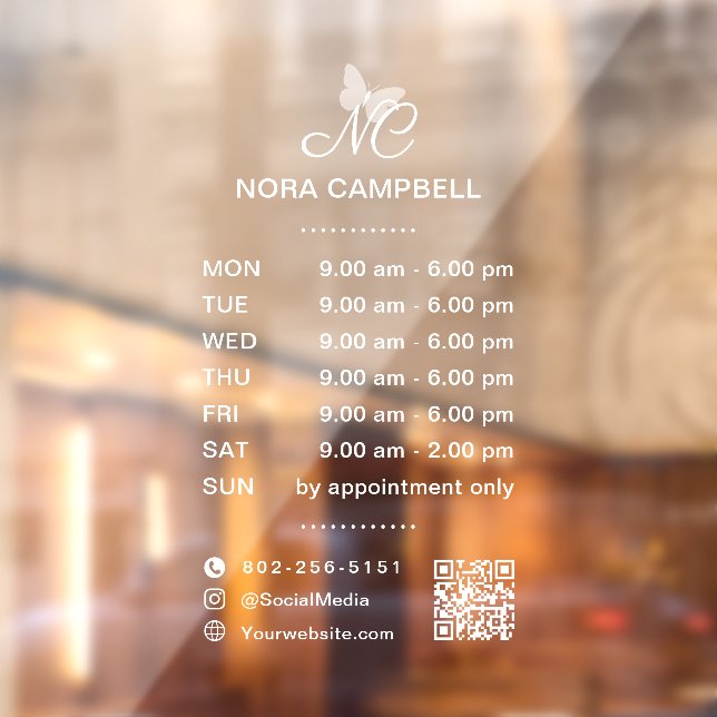 Business Opening Hours QR Code Social Media Icons Window Cling (Sheet 2)