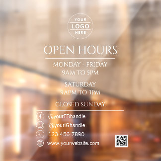Business Opening Hours QR Code White Logo Window Cling