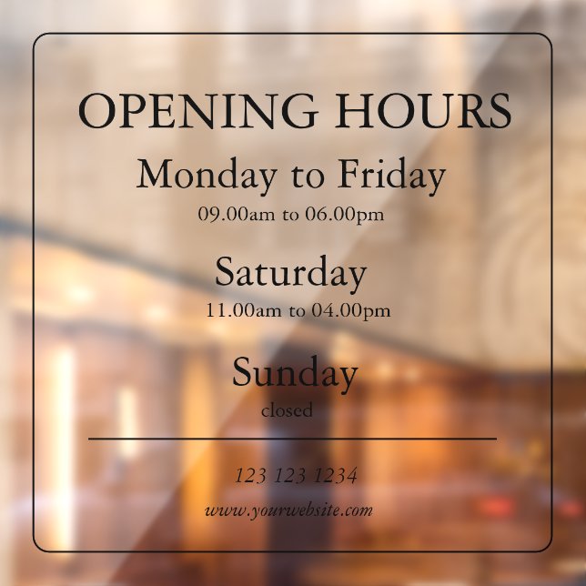Business Opening Hours Sign | Window Cling (Sheet 2)