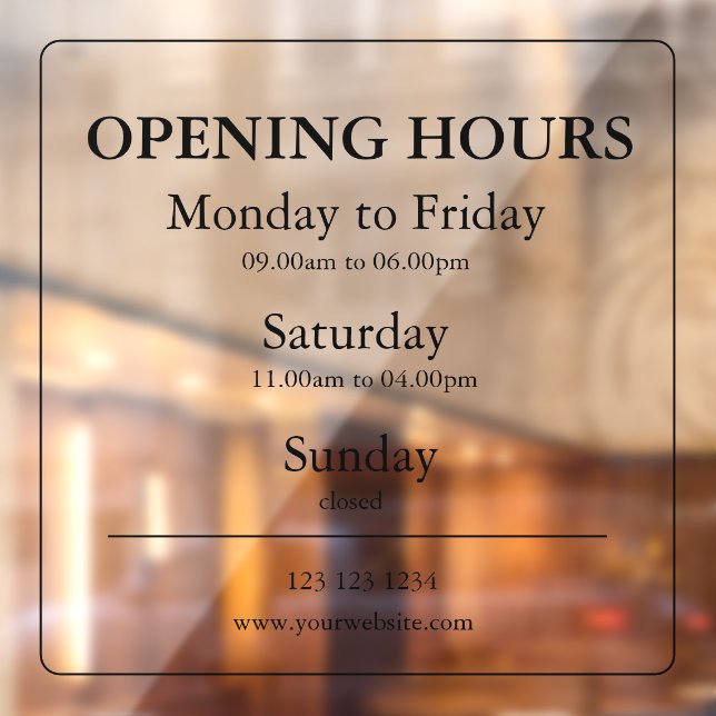 Business Opening Hours Sign | Window Cling (Sheet 2)