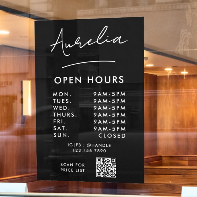 Business Opening Hours Signature Logo QR Code Window Cling (Creator Uploaded)