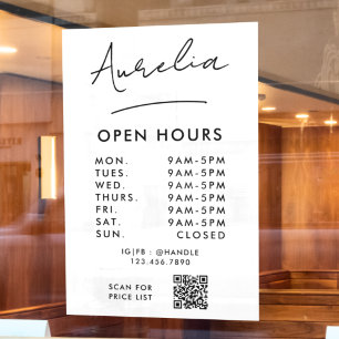 Business Opening Hours Signature Logo QR Code Window Cling