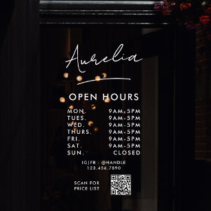 Business Opening Hours Signature Logo QR Code Window Cling