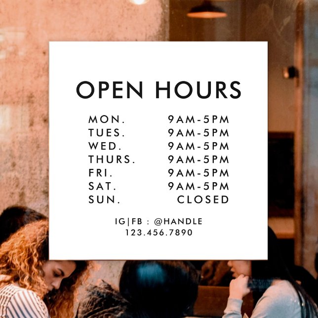 Business Opening Hours Simple Professional Window Cling (Creator Uploaded)