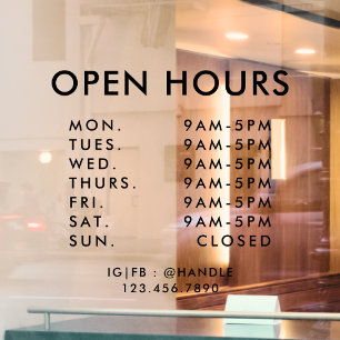 Business Opening Hours Simple Professional Window Cling