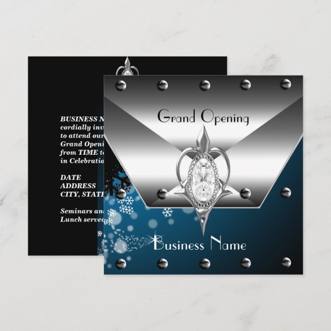 Business Opening Invitation Silver Diamonds (Front/Back)