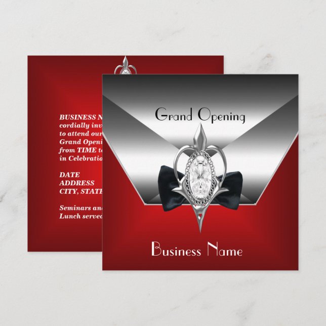 Business Opening red Silver Diamond Jewel Invitation (Front/Back)