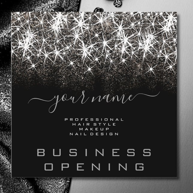 Business Opening Trendy Luminous Glitter Beauty Square Business Card (Creator Uploaded)