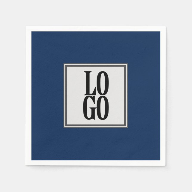 Business or Company Custom Logo on Navy Blue Napkin (Front)