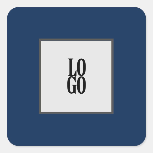 Business or Company Custom Logo on Navy Blue Square Sticker (Front)