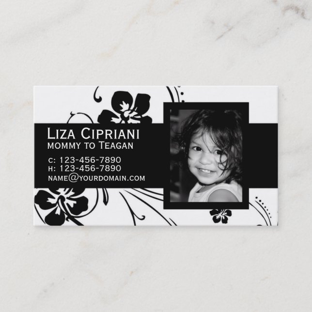 Business or Mummy Card Black Flower Design (Front)
