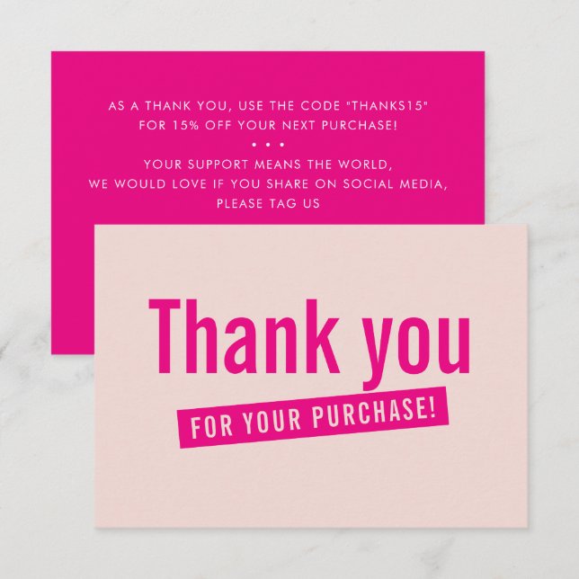 BUSINESS ORDER INSERT modern thank you bright pink Card (Front/Back)