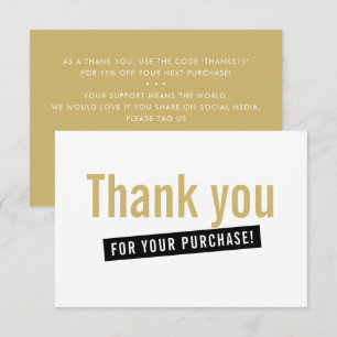 BUSINESS ORDER INSERT modern thank you gold black Card