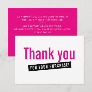 BUSINESS ORDER INSERT modern thank you hot pink Card