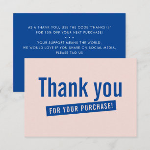 BUSINESS ORDER INSERT modern thank you pink blue Card