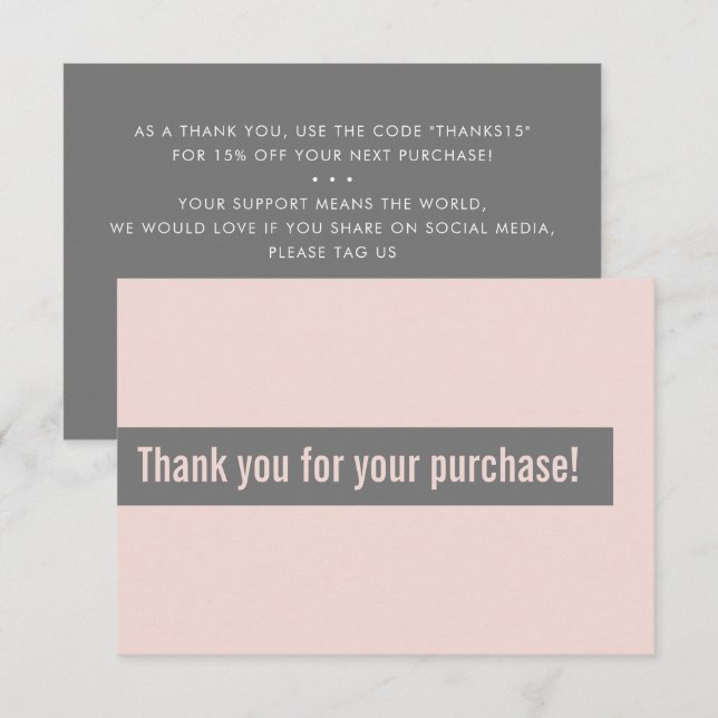 BUSINESS ORDER THANK YOU modern insert pink grey Card (Front/Back)