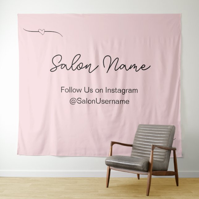 Business Pale Pink Black Salon Selfie Station Tapestry (In Situ (Horizontal))