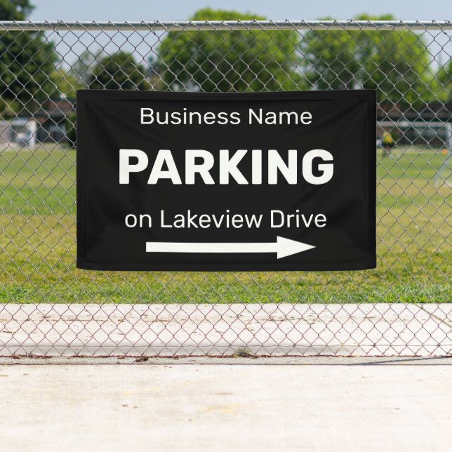 Business Parking Directional Right Arrow Black Banner (Insitu)