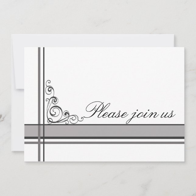Business Party Invitation White Black Grey Stripe (Front)