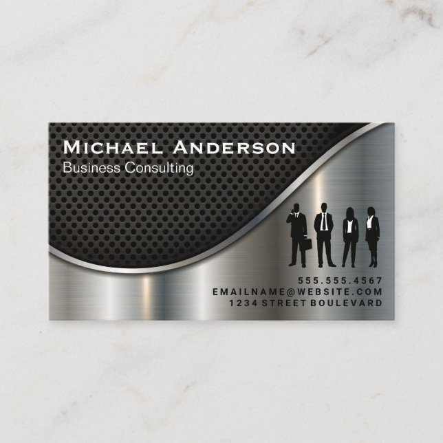 Business People | Metallic silver | Black Mesh Card (Front)