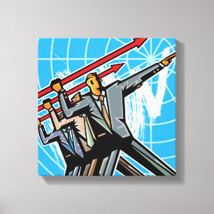 Business people throwing arrow sign