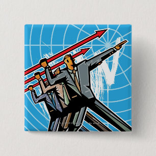 Business people throwing arrow sign 15 cm square badge