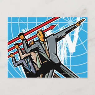 Business people throwing arrow sign postcard