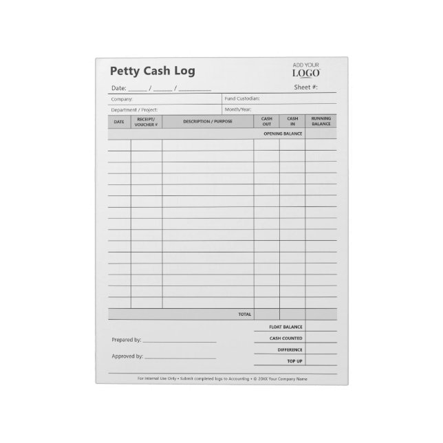 Business Petty Cash Log | Small Business Ledger Notepad (Rotated)
