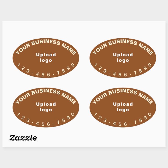 Business Phone Number on Brown Oval Shape Sticker (Sheet)