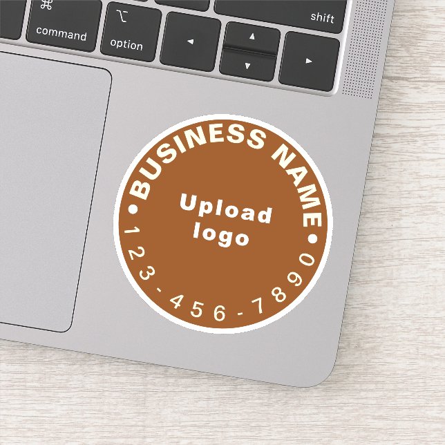 Business Phone Number on Brown Round Vinyl Sticker (Detail)
