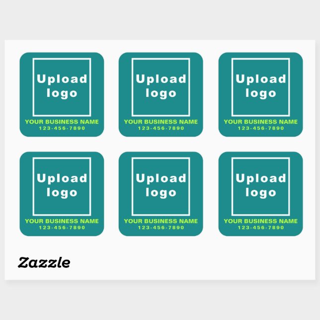 Business Phone Number on Teal Green Square Sticker (Sheet)