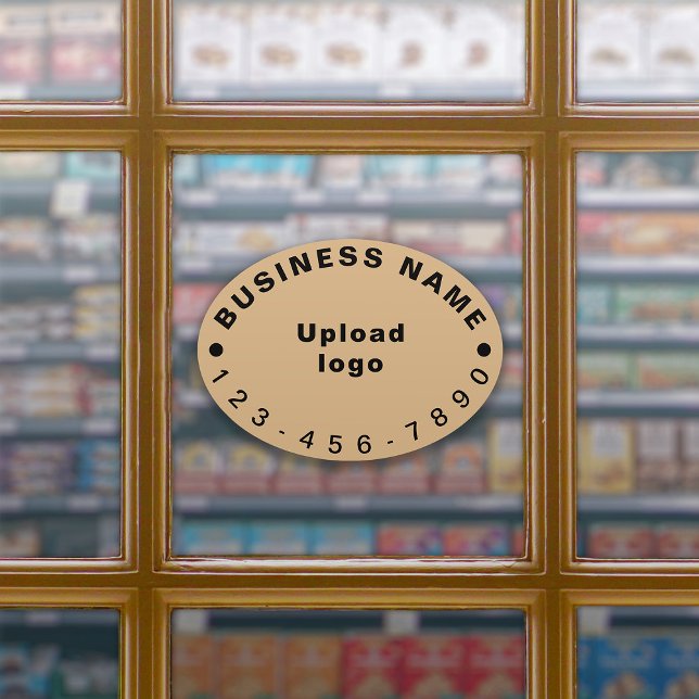 Business Phone On Light Brown Oval Large Vinyl (Your business name, logo and phone number on light brown large oval shape vinyl sticker.)