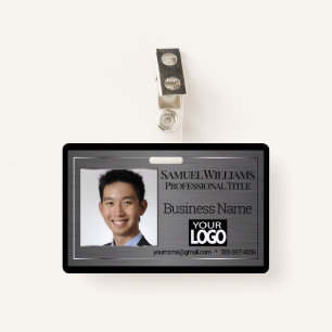 Business Photo Badge - Black Brush Steel ID Badge