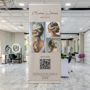Business Photo Book Appointment QR Hair Stylist Retractable Banner