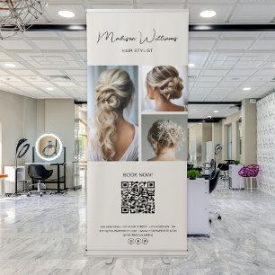 Business Photo Book Appointment QR Hair Stylist Retractable Banner
