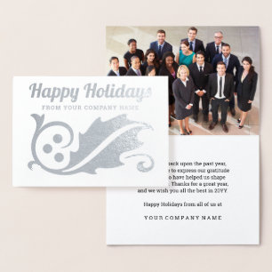 Business Photo Christmas Holly Happy Holidays Foil Card