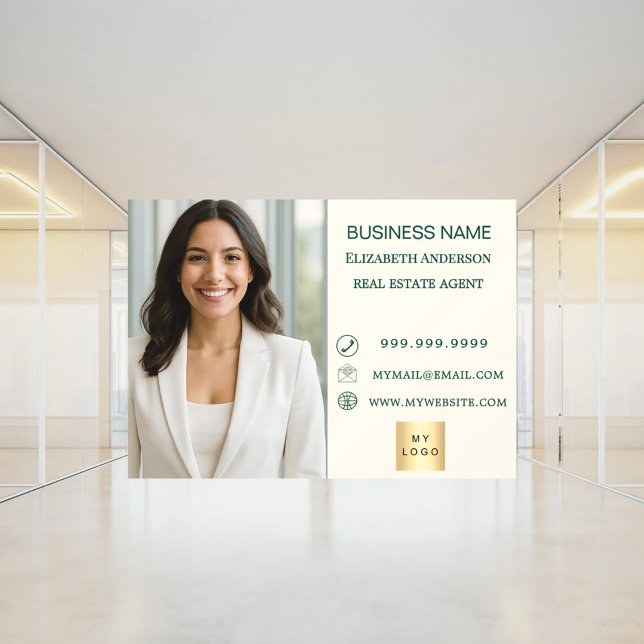 Business Photo Contact Information Ivory green Window Cling (Creator Uploaded)